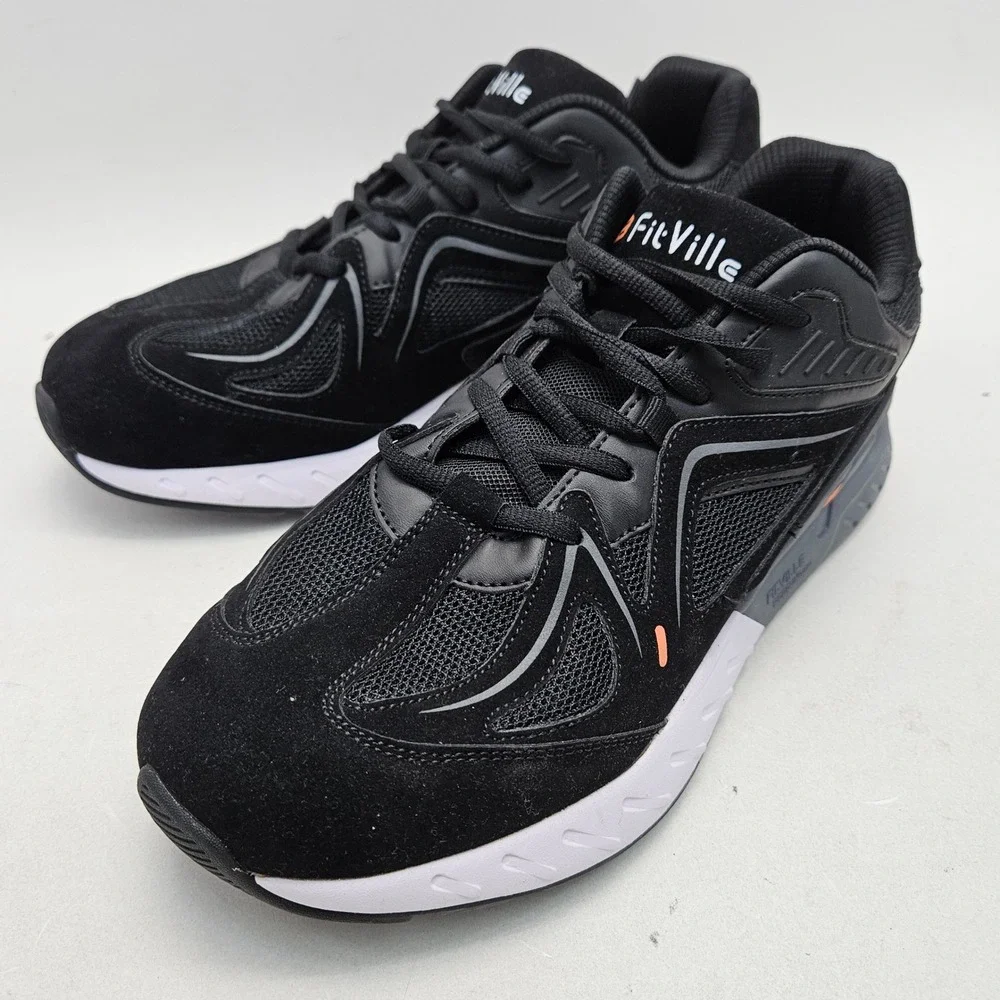 FitVille Rebound Core Mens 11W Black Walking Sneakers TW-RCV120230905M NWT Wide